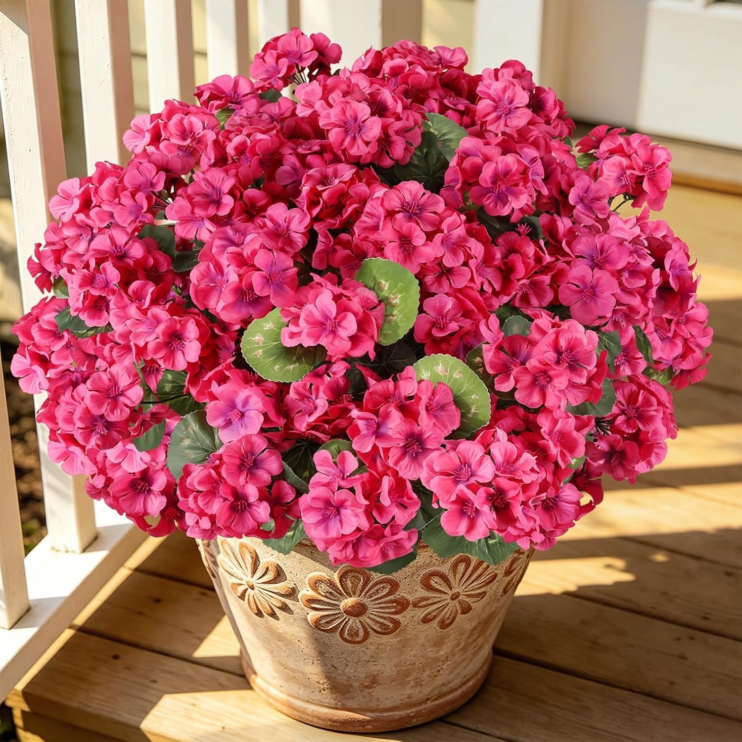 6 Bundles Red Geraniums Silk, Artificial Outdoor Planter Decor