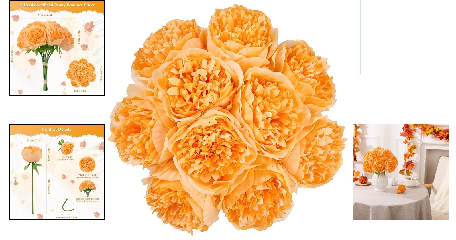Stunning 10pcs Orange Artificial Peonies – Perfect for Seasonal Decor & Events