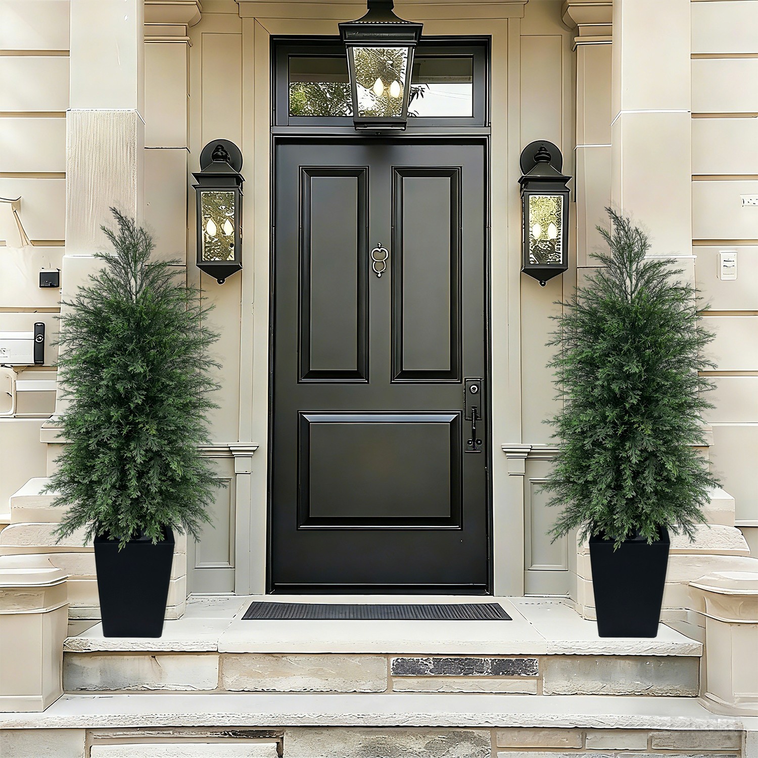 2Pack 4FT Artificial Cypress Tree, Black Square Planter Indoor/outdoor decor