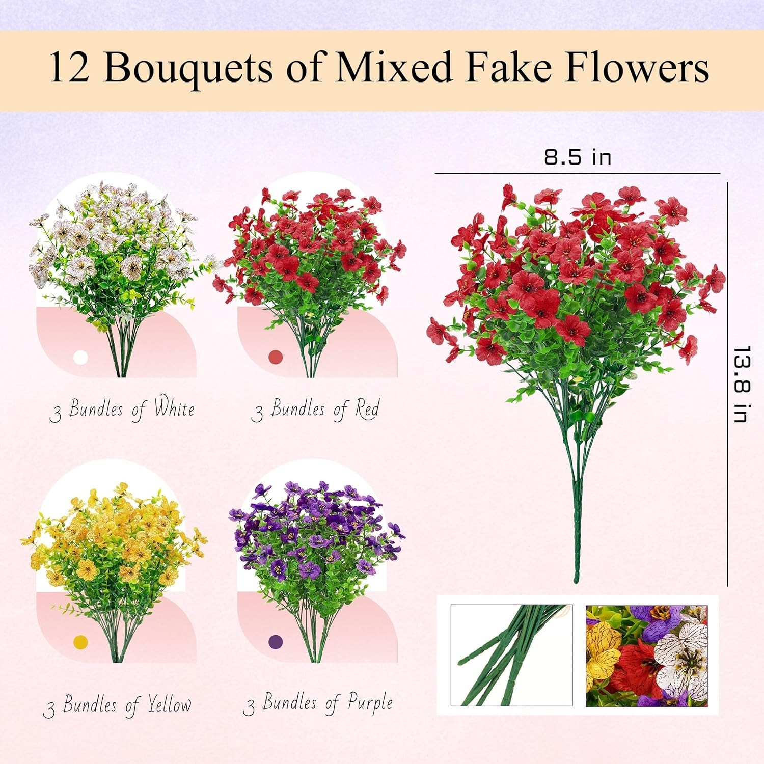 Der Rose 12 Bundles Artificial Daisy Fake Flowers for Outdoors, UV Resistant