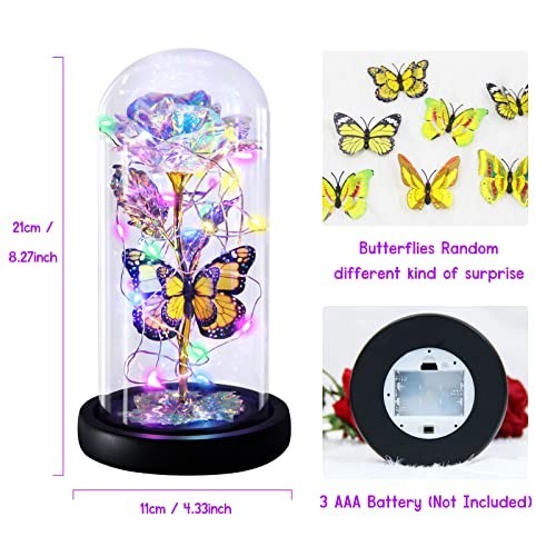 Light Up Galaxy Butterfly Rose in Glass Dome – Eternal Mother’s Day Gift for Mom