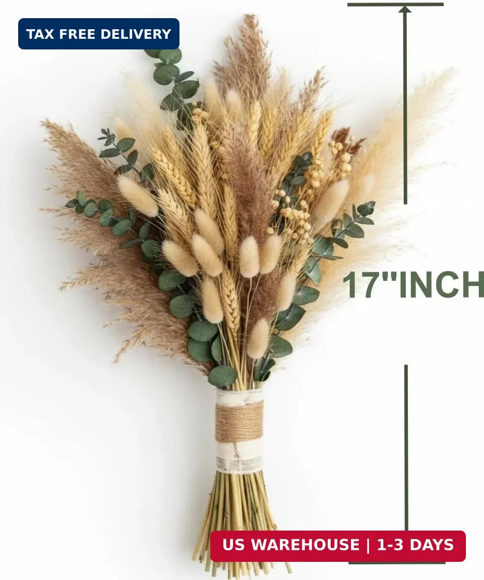 355PCS Dried Pampas Grass Bouquet Set – Dried Eucalyptus, Brown Pampas Grass & W