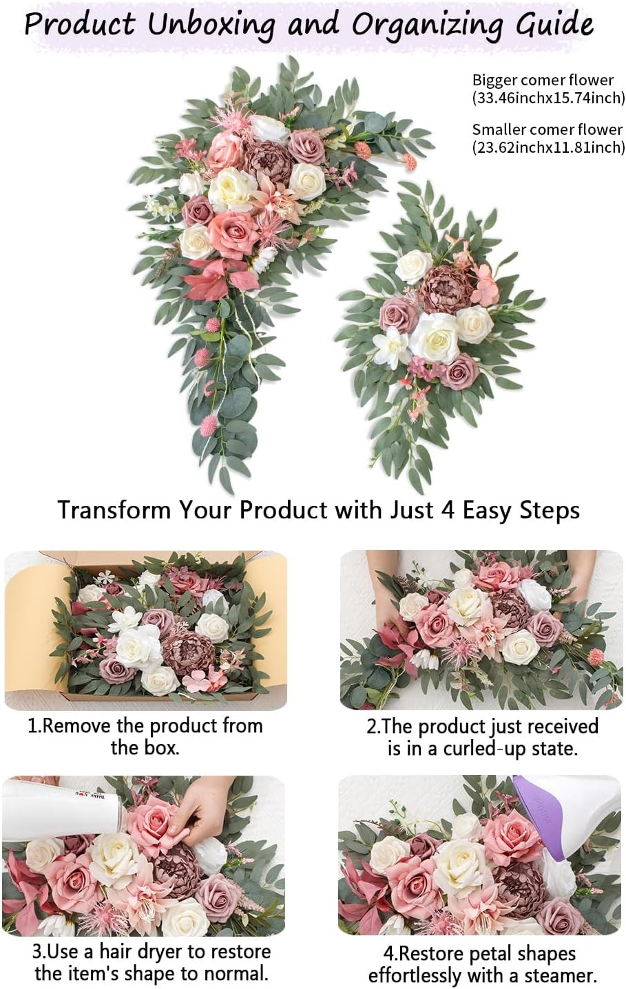 Artificial Flowers Wedding Arch Decor Arch Flowers (Set of 2) for Wedding Welcom