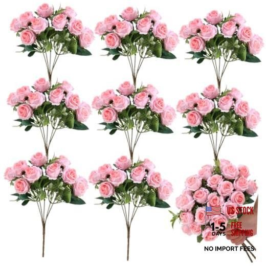 8 Pack 12 Inch Wedding Bouquets for Bride Bridesmaid Red Artificial Light Pink