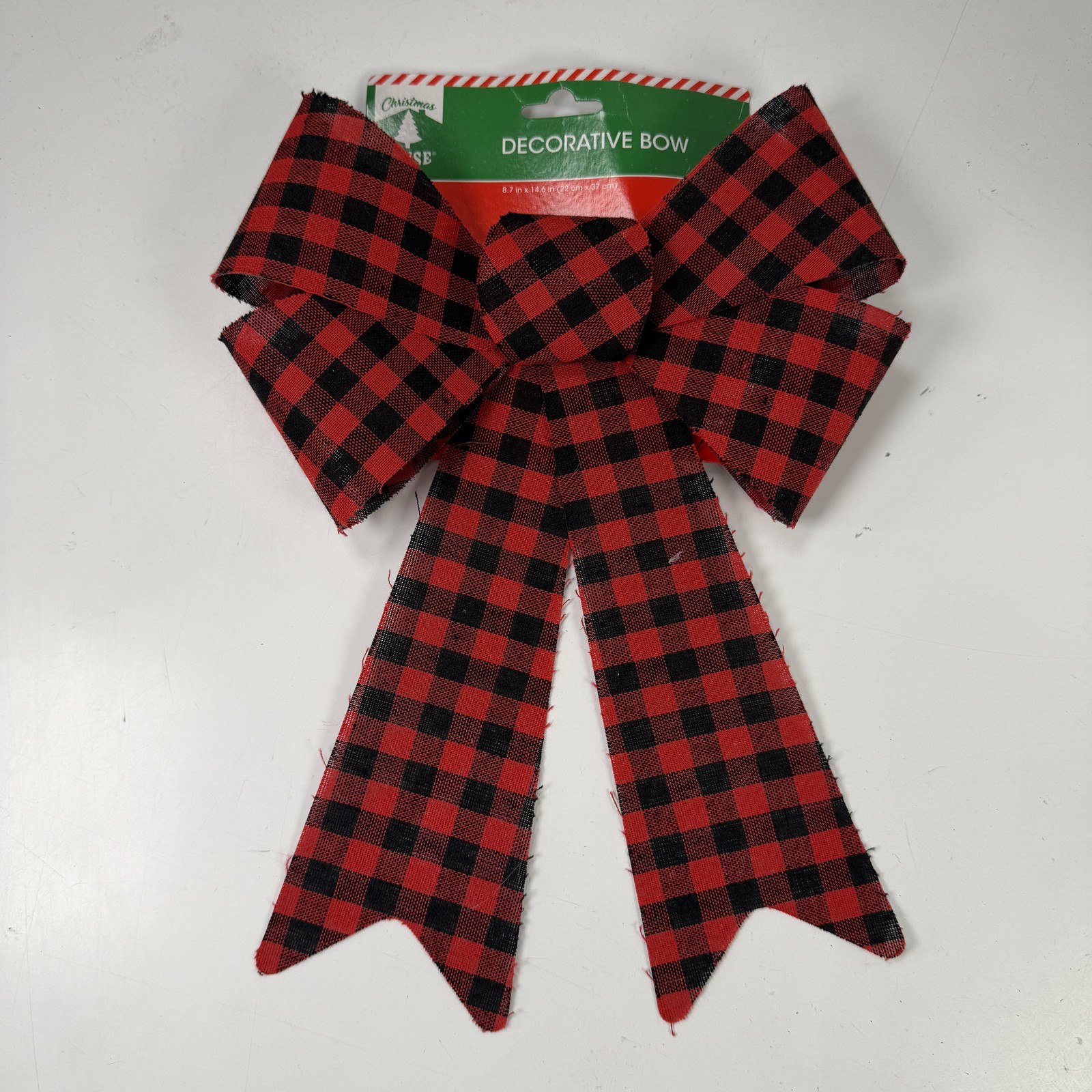 Christmas HOUSE Red Black Buffalo Plaid Decorative Bow 14.6″ Holiday Decor New