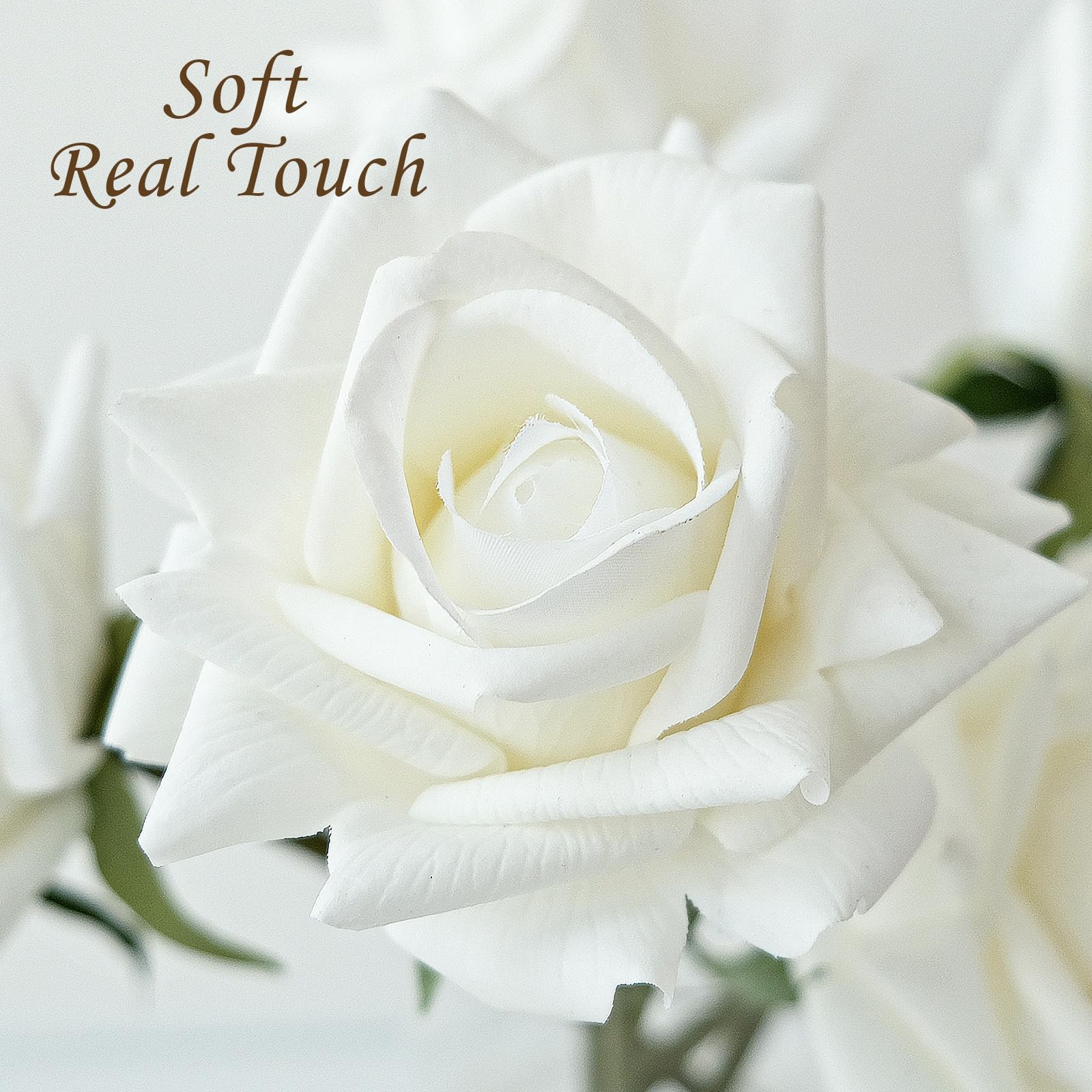 JINWOE White Flowers Roses Artificial Flowers, 10pcs Soft Real Touch Silk Art…