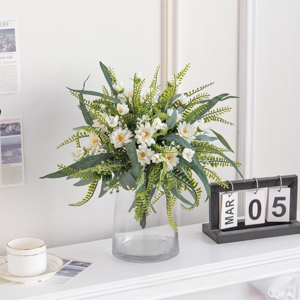 Silk Chrysanthemum Flower Arrangement White for Nordic Style for Wedding Decor