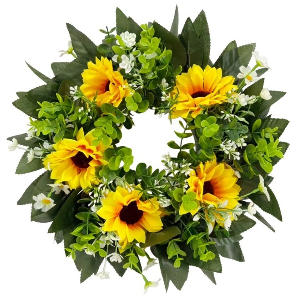 35cm Eucalyptus Sunflower Wreath for Indoor Outdoor Decoration Handmade