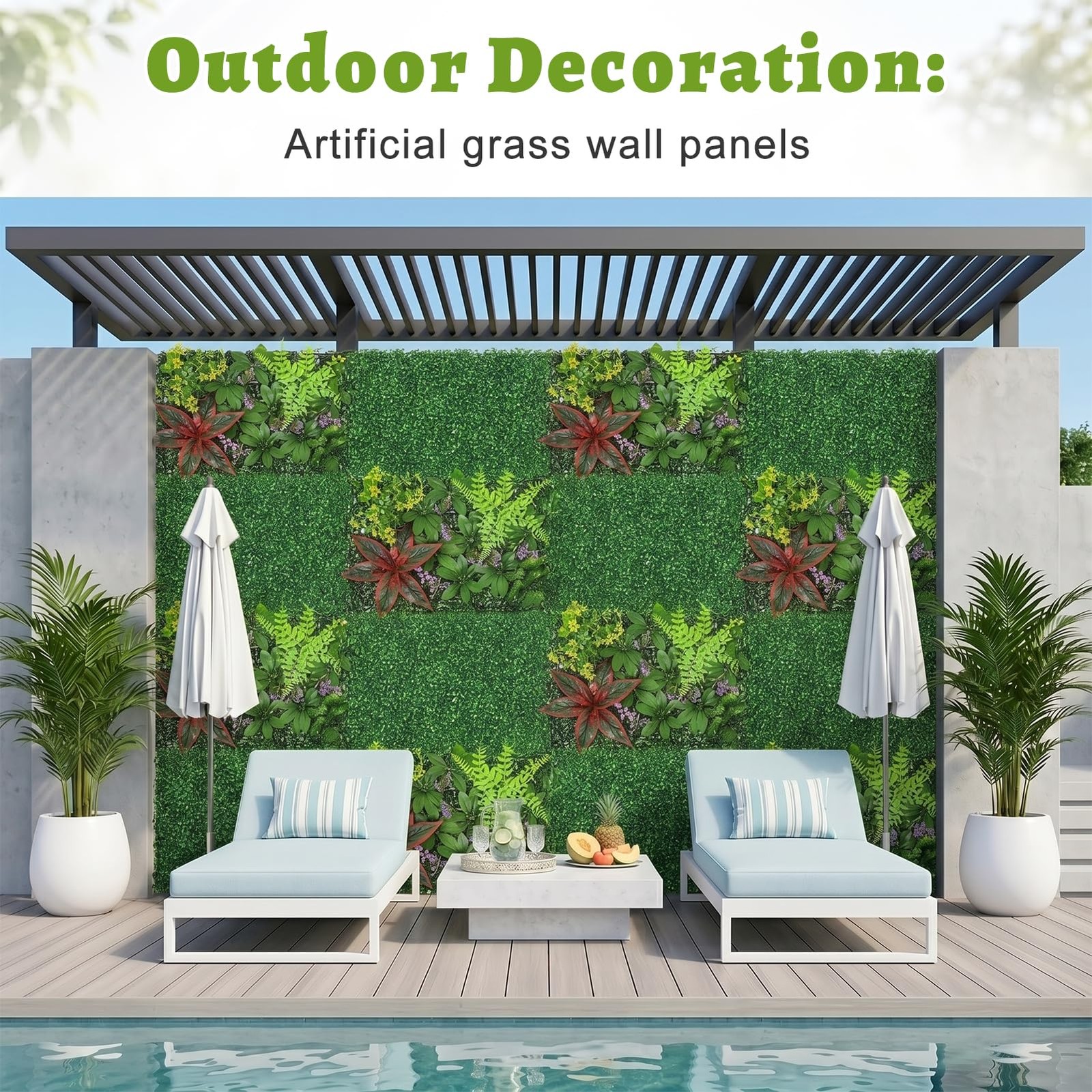 Artificial Grass Wall Panels 12pcs Red Brazilian Leaf Foliage Boxwood UV Prot…
