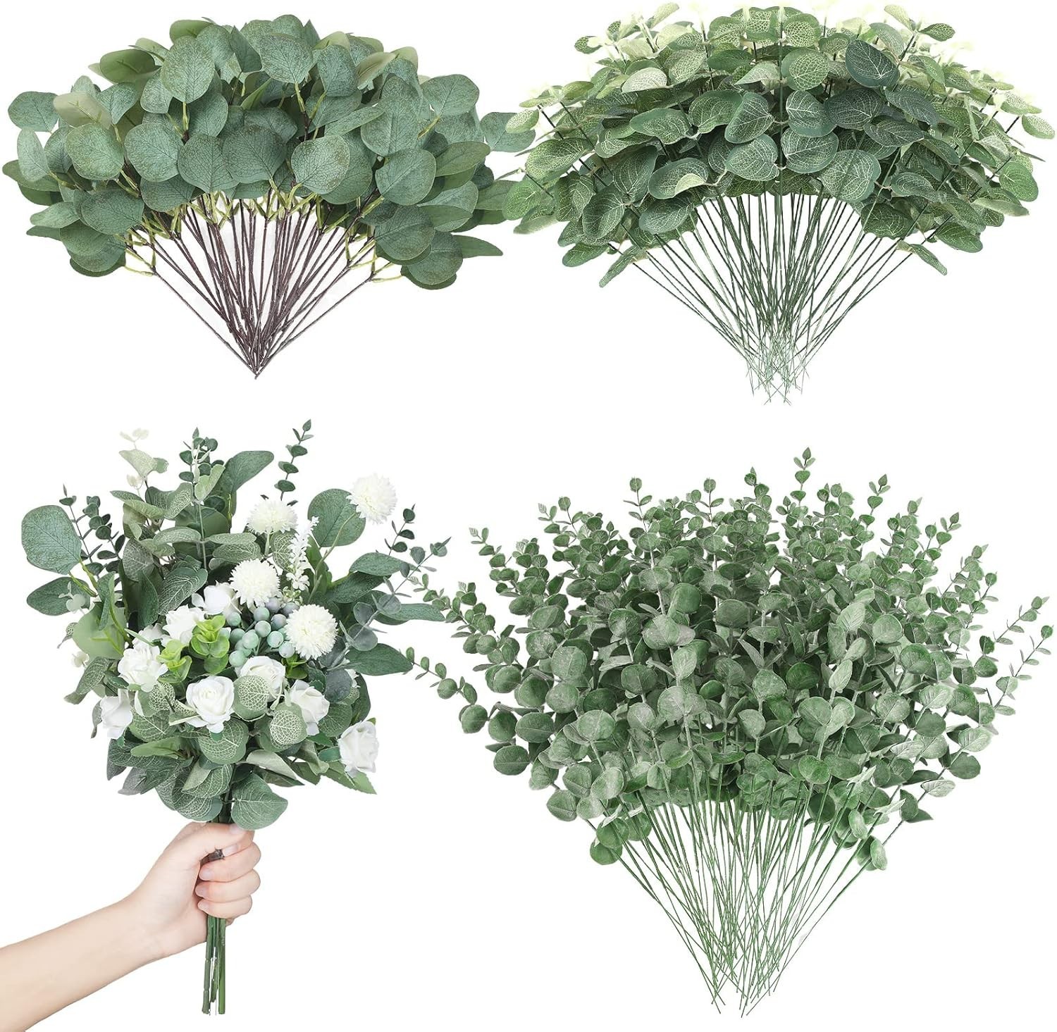 180 Pcs 3 Kinds Mixed Eucalyptus Leaves Stems Bulk Artificial Silver Dollar L…