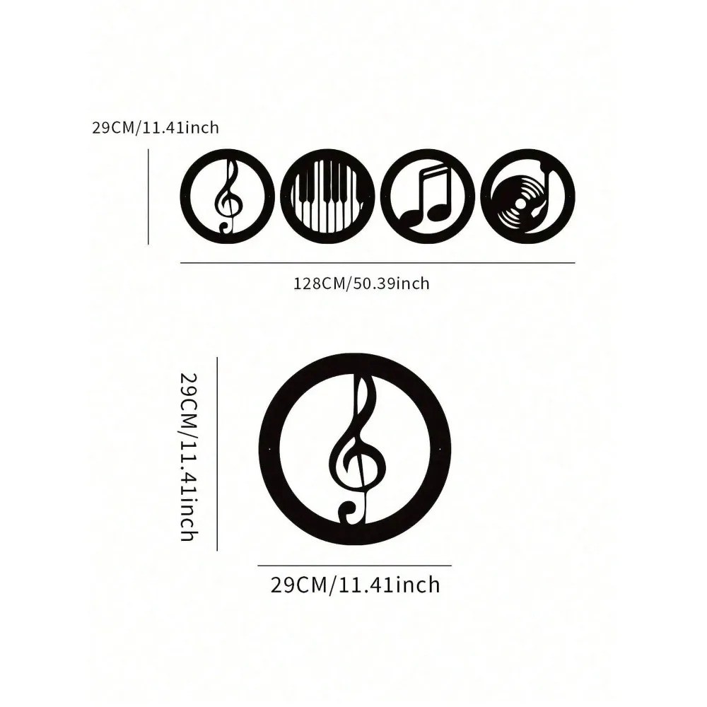 4-Piece Music Note Black Iron Metal Wall Art Set – Vintage Home Decor