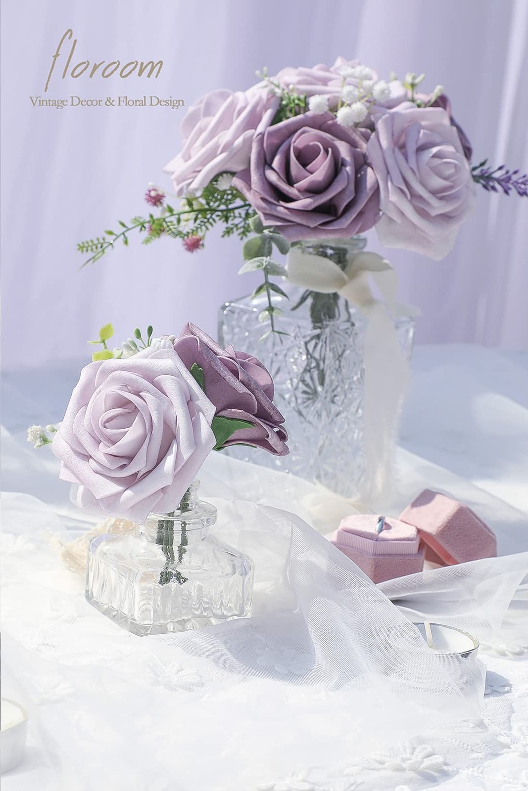 Artificial Flowers 25pcs 3″ Lavender Foam Roses with 8″ Stems – DIY Wedding