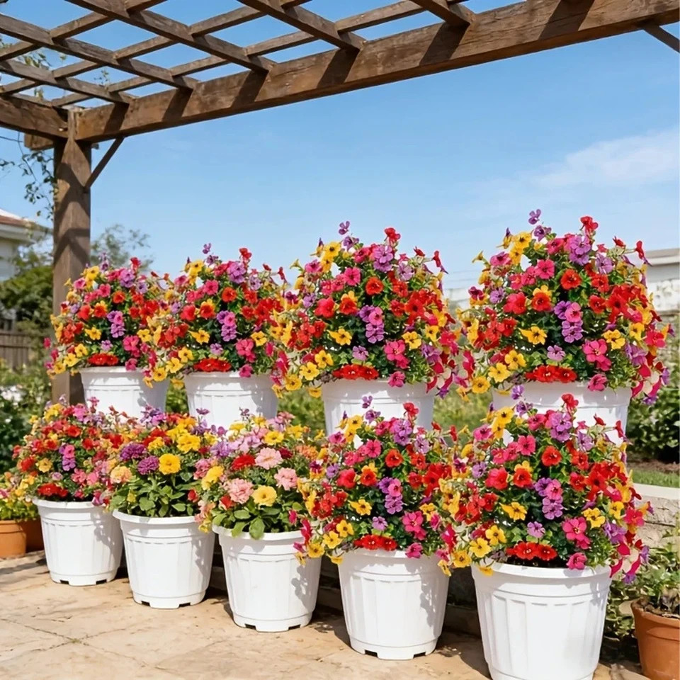 4PCS Artificial Violet Flowers Ground Spike Fake Plants Garden Patio Yard Decor