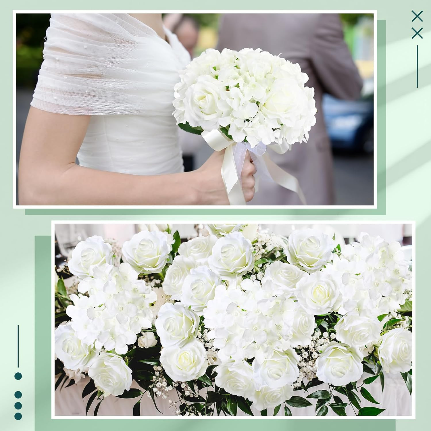 100 Pcs Realistic Silk Flowers – Hydrangeas & Roses for Weddings & Decor