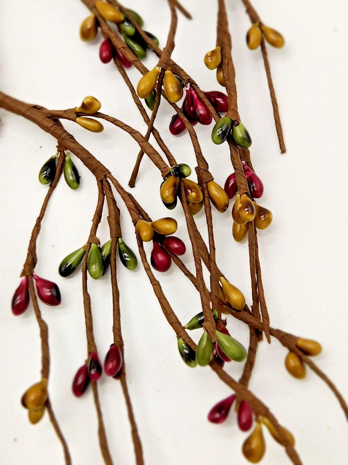 EV-C8 Primitive Pip Berry Garland – Brick, Sage Green & Mustard Color Home Decor