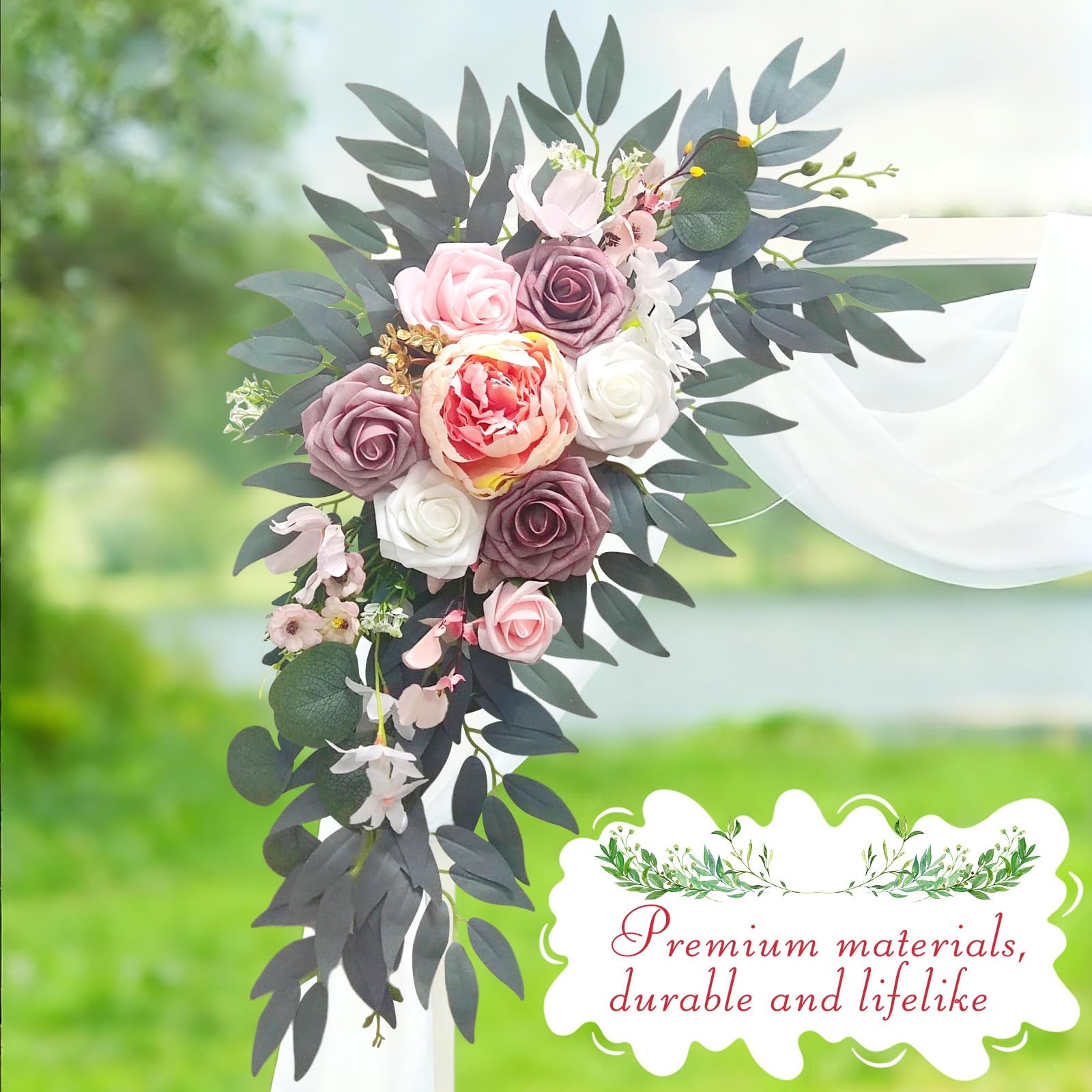 2 Pack Wedding Arch Flowers Artificial Dusty Rose Floral Decor Ceremony Pink