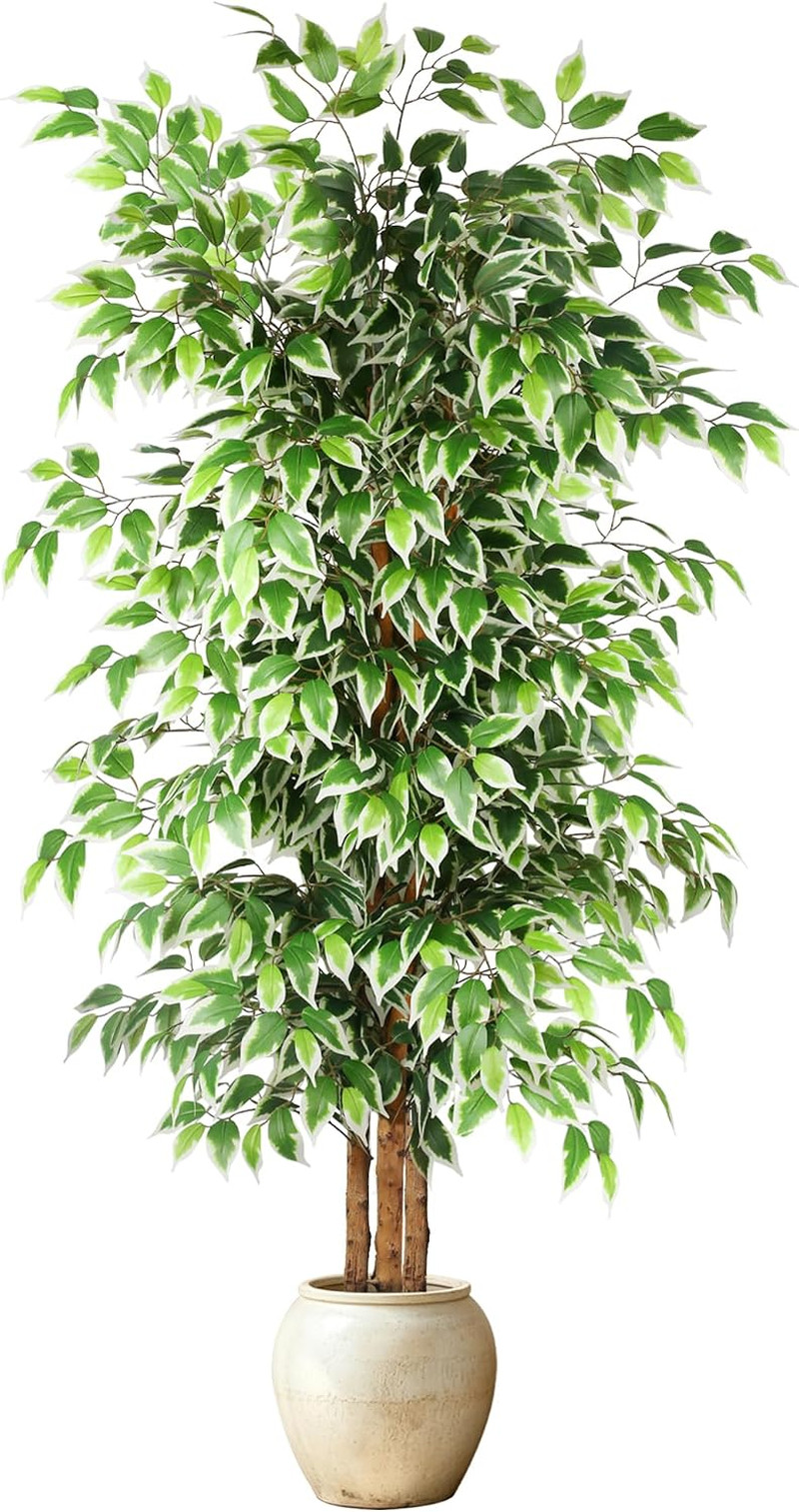6Ft Ficus Artificial Tree, Tall Faux Trees Indoor with Natural Trunk and Fake Si