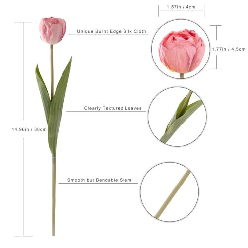 12pcs Fake Pink Tulips Burnt Edge Silk Tulips Artificial Flowers with 14.9” …