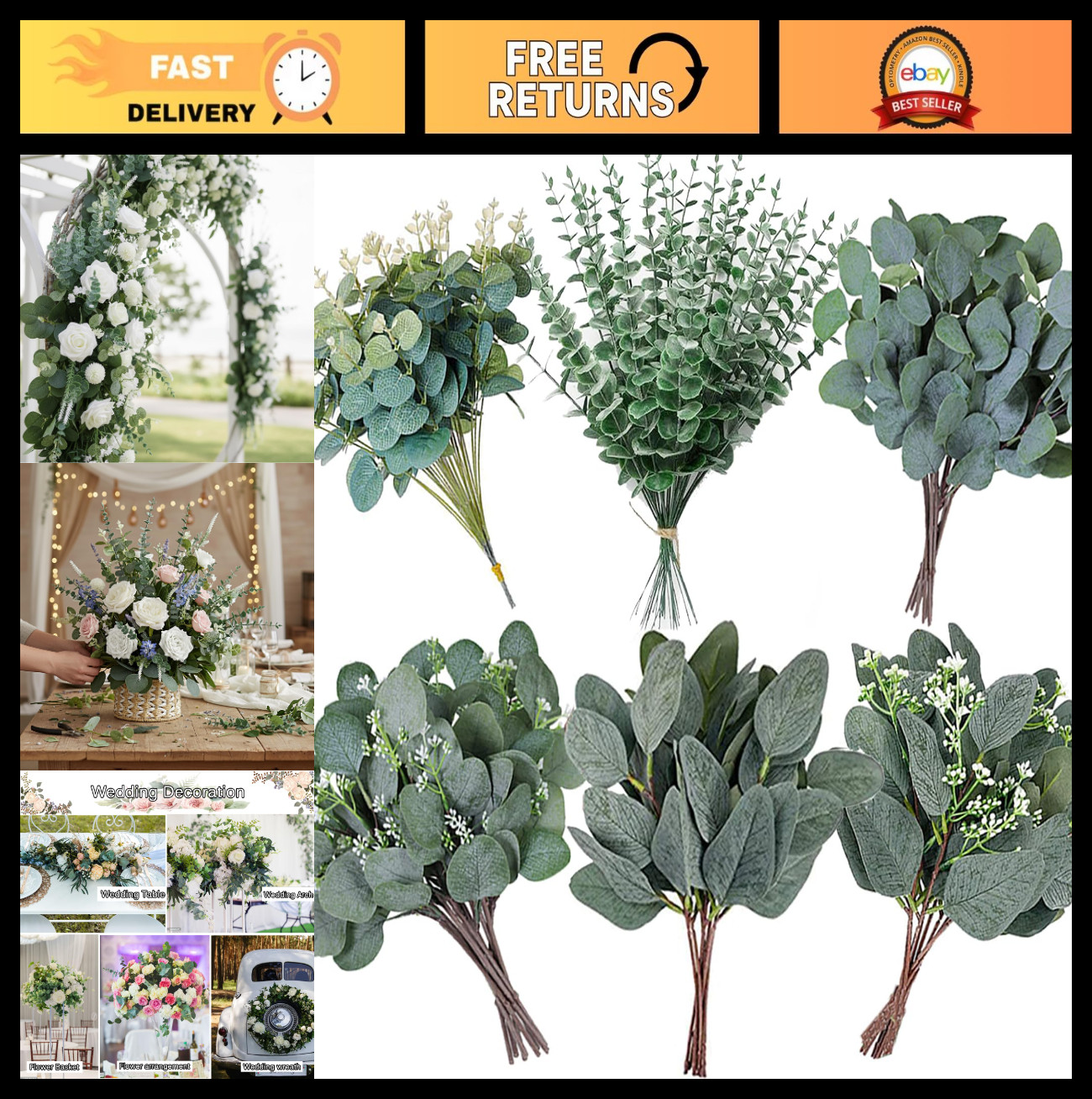Bulk Artificial Eucalyptus Leaves Stems – Dried Silver Dollar Picks for Wedding