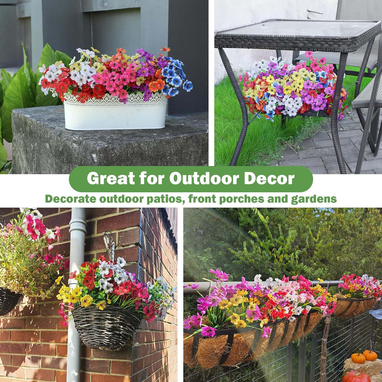 Fake Outdoor Flowers Uv-Resistant – 24 Bundles 6 Colors Realistic Artificial Flo