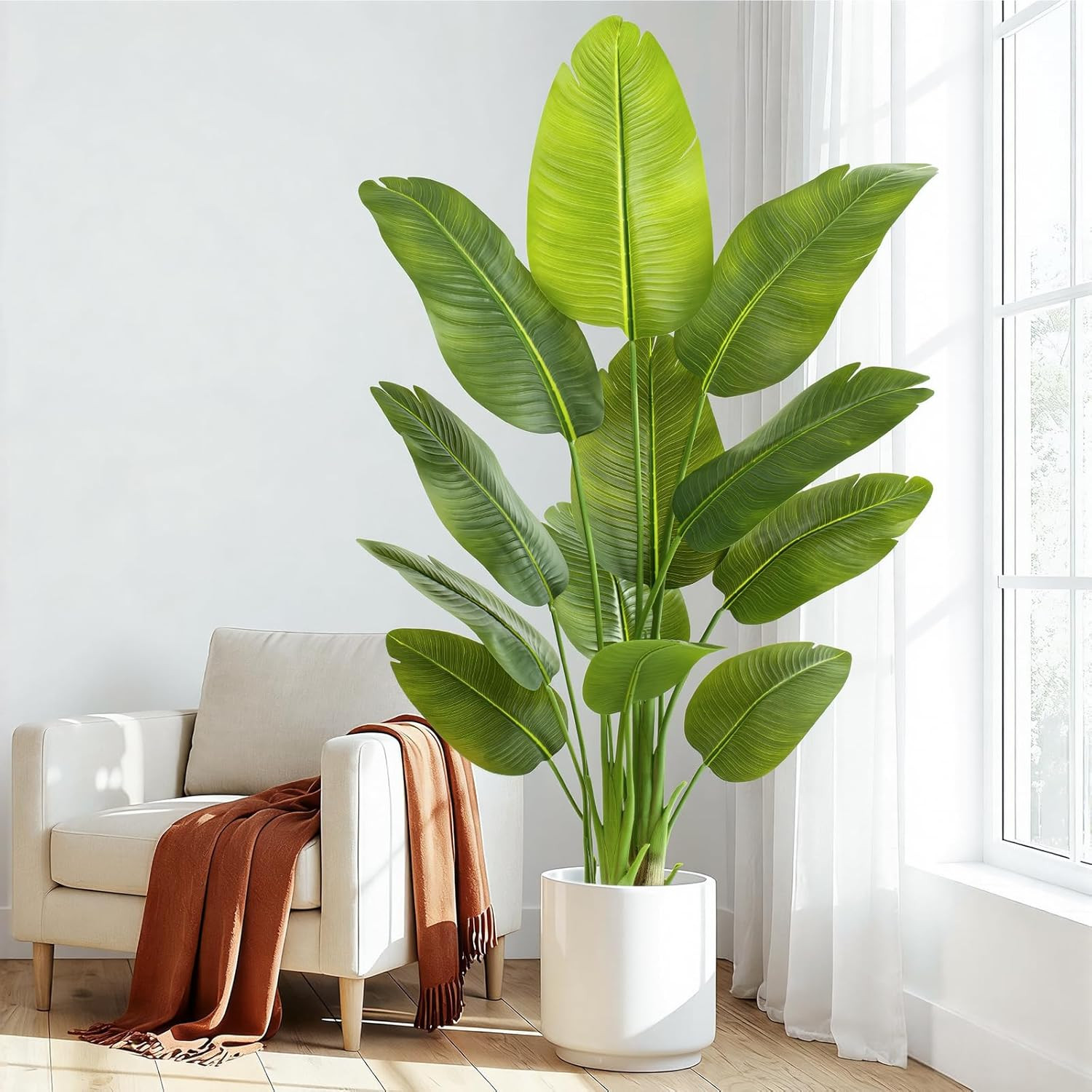 Lifelike Bird of Paradise Artificial Plant,5Ft Faux Banana Leaf Tree with 12 Tr