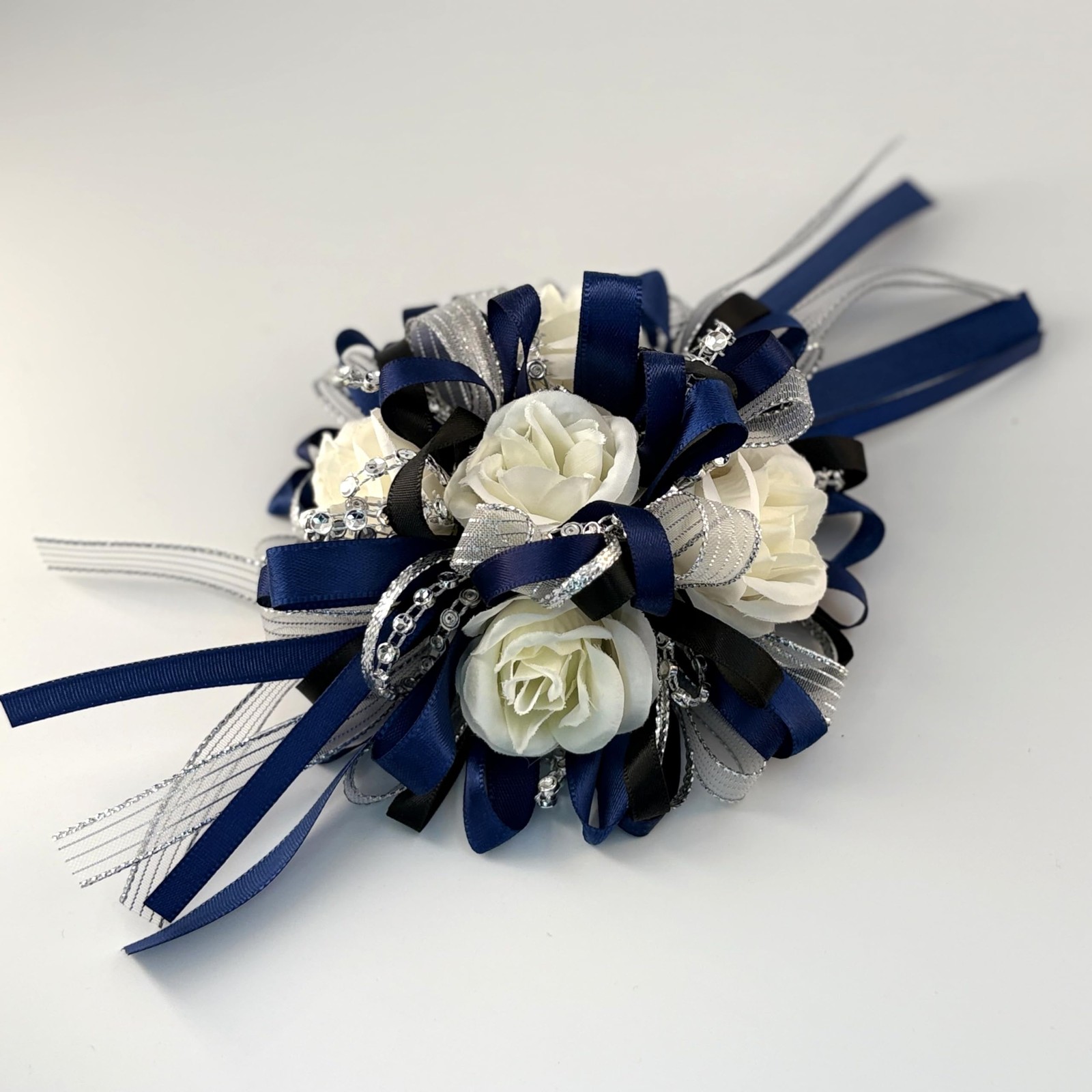 Rose Wedding Corsage Boutonniere Set Floral Prom Suit Decoration Dark Blue