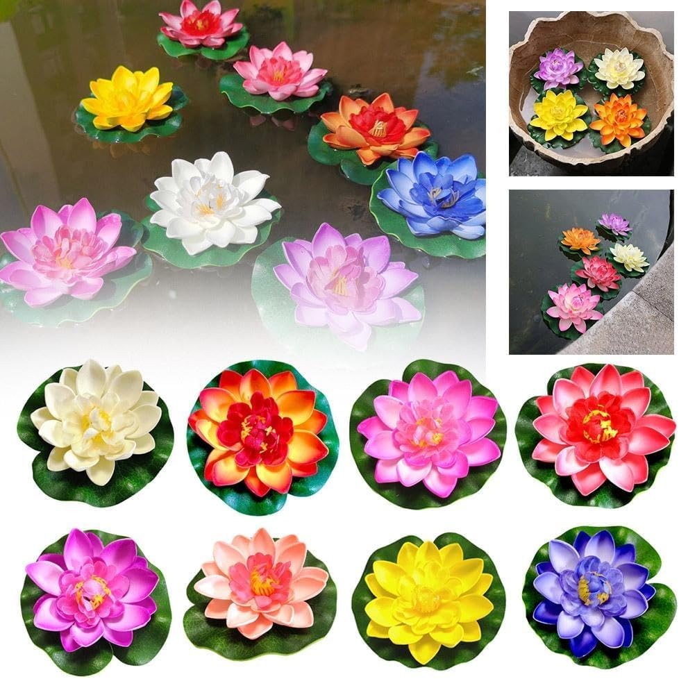 1pc Blue Artificial Floating Foam Lotus Flower with Water Lily Pad,Lifelike P…