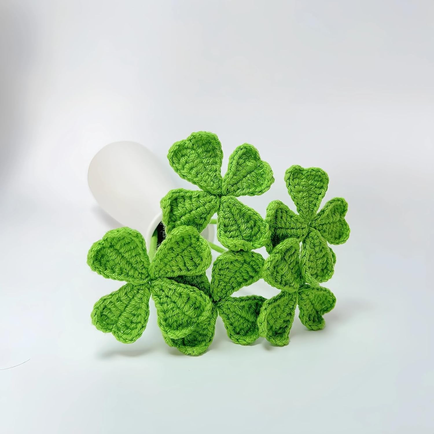 5Pcs Handmade Crochet Four Leaf Clover Bendable Non-Wilt Lucky Decor | Handcr…