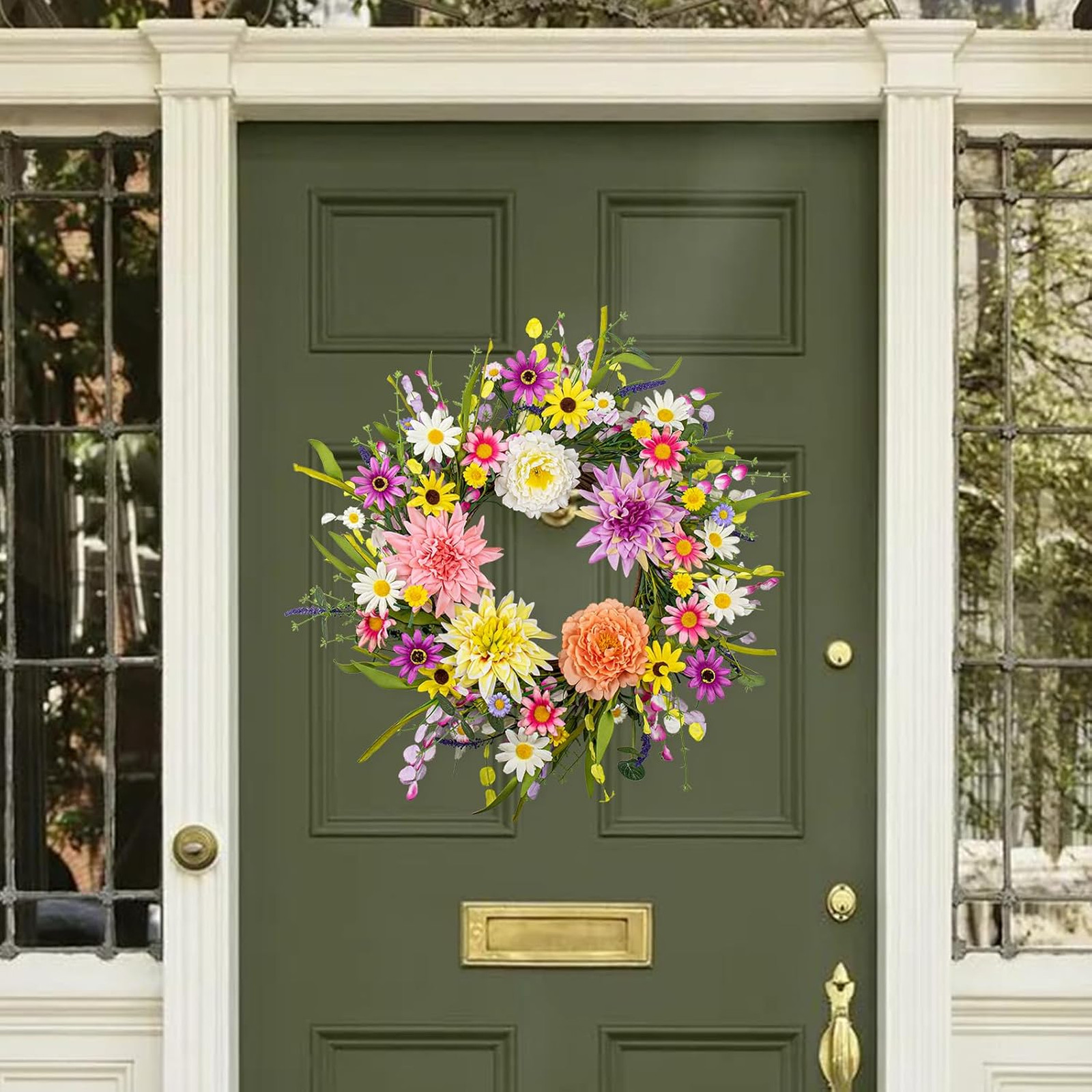 Artificial Spring Wreath 22 Inch Floral Wreath Front Door Decor for Indoor