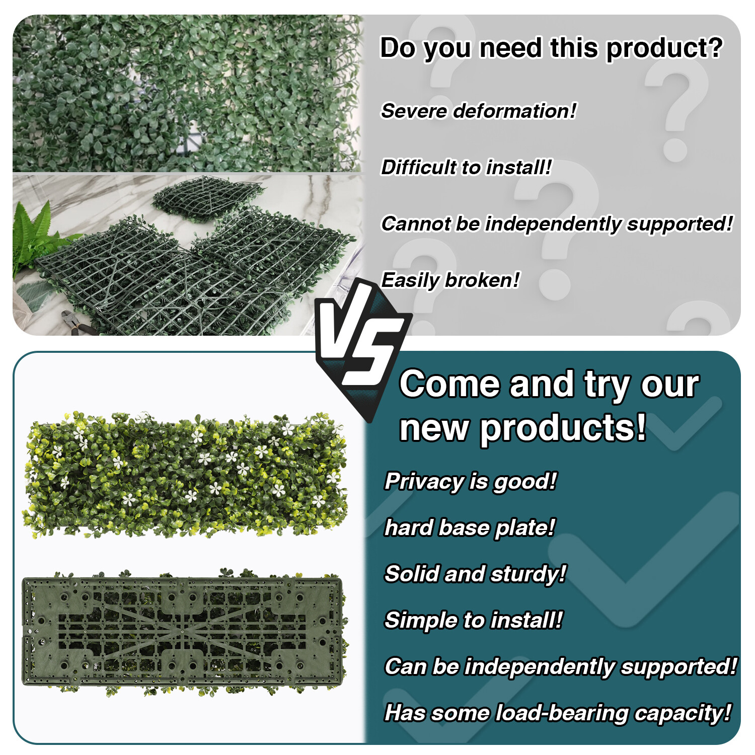 18″x6″ Artificial Ivy Mats Wall Hedge With Hard Panel for Indoor Outdoor Decor