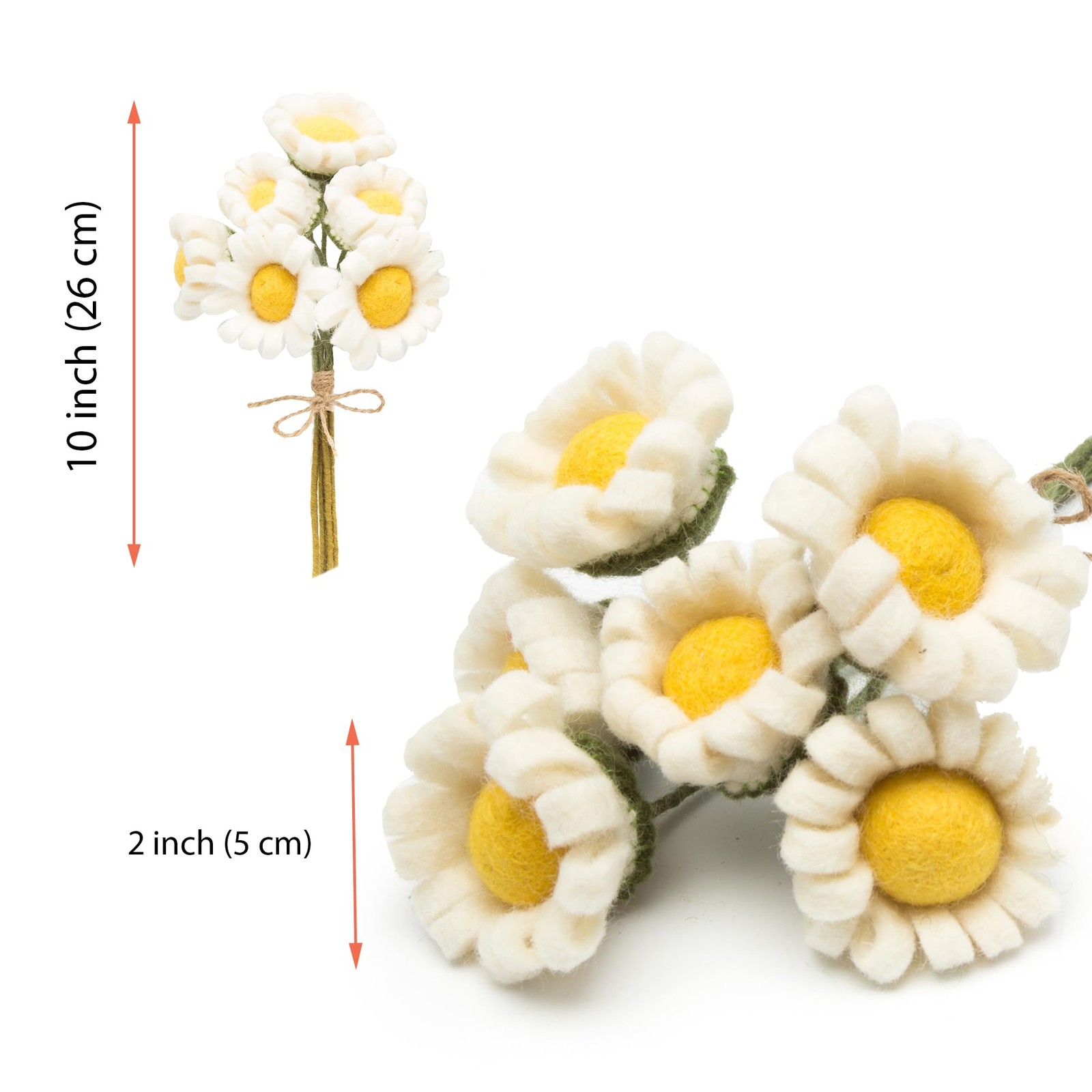 Felt White Daisy Artificial Flowers Bouquet – 6 pcs | Reusable, Washable and …