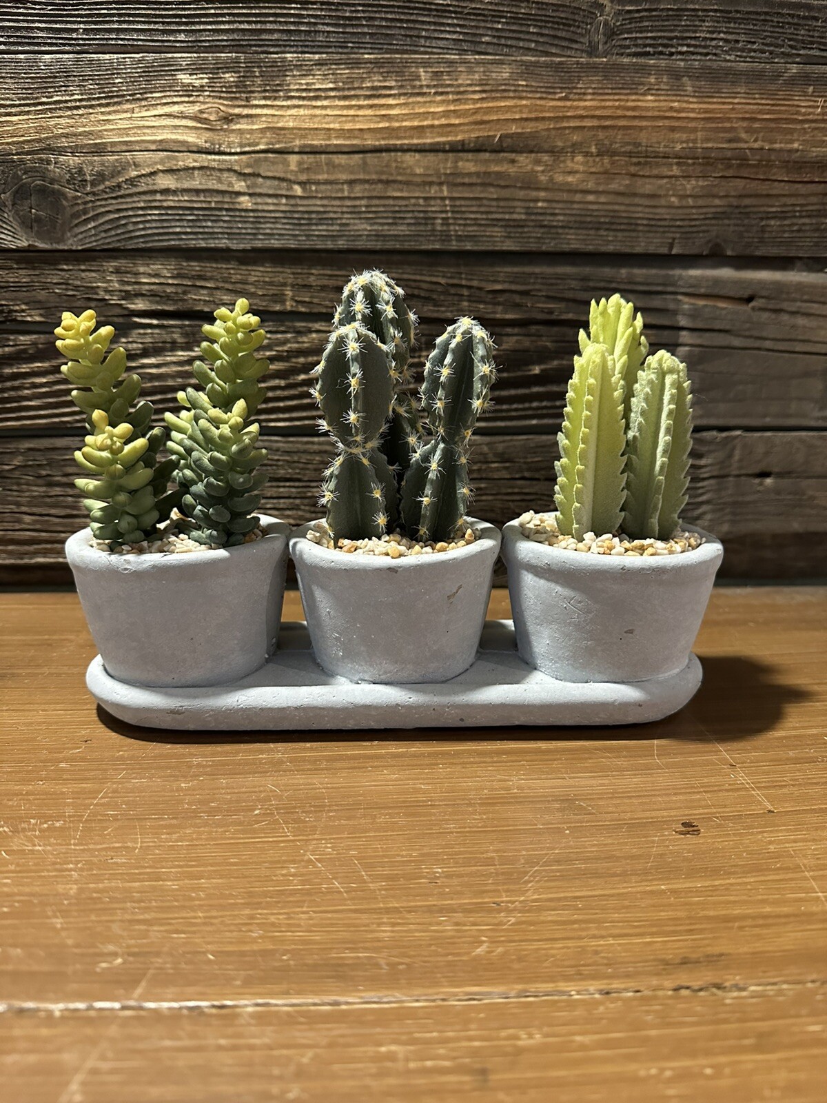 Faux Succulents In Concrete Planter Stone Gravel Set Of 3 (Trio) One Piece