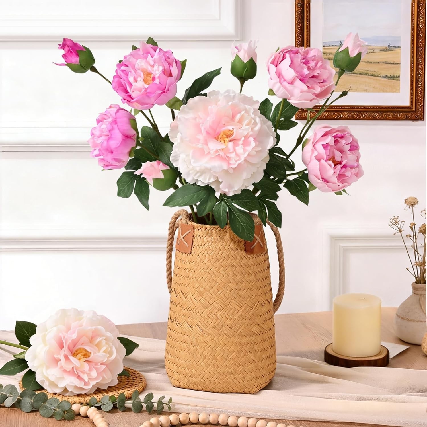 3 Pack Artificial Peony Flowers 22 Inch Long Stems Real Touch Faux Blooms