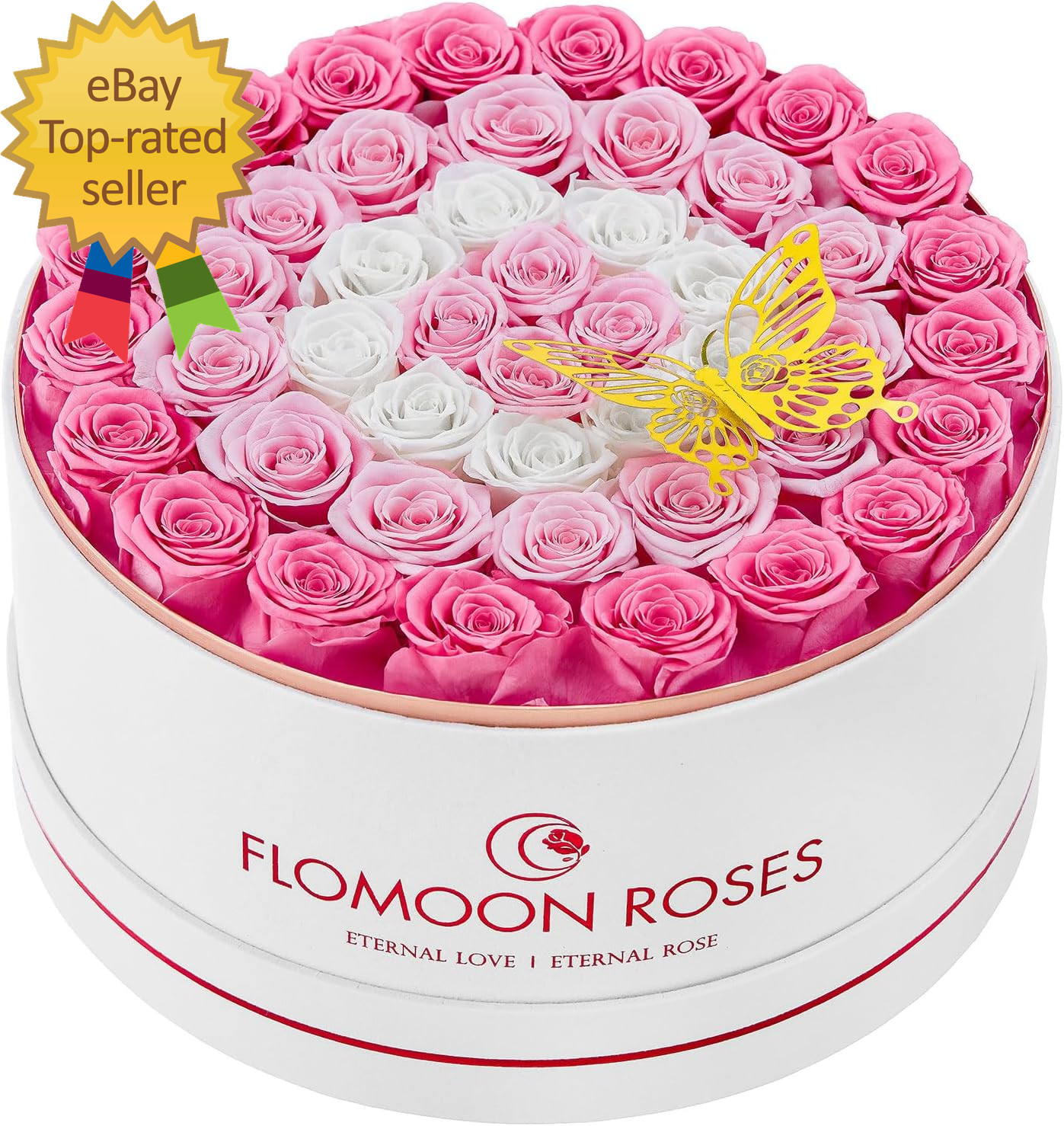 Preserved Roses 47-Piece Real Forever Flowers in White round Velvet Box Birthday