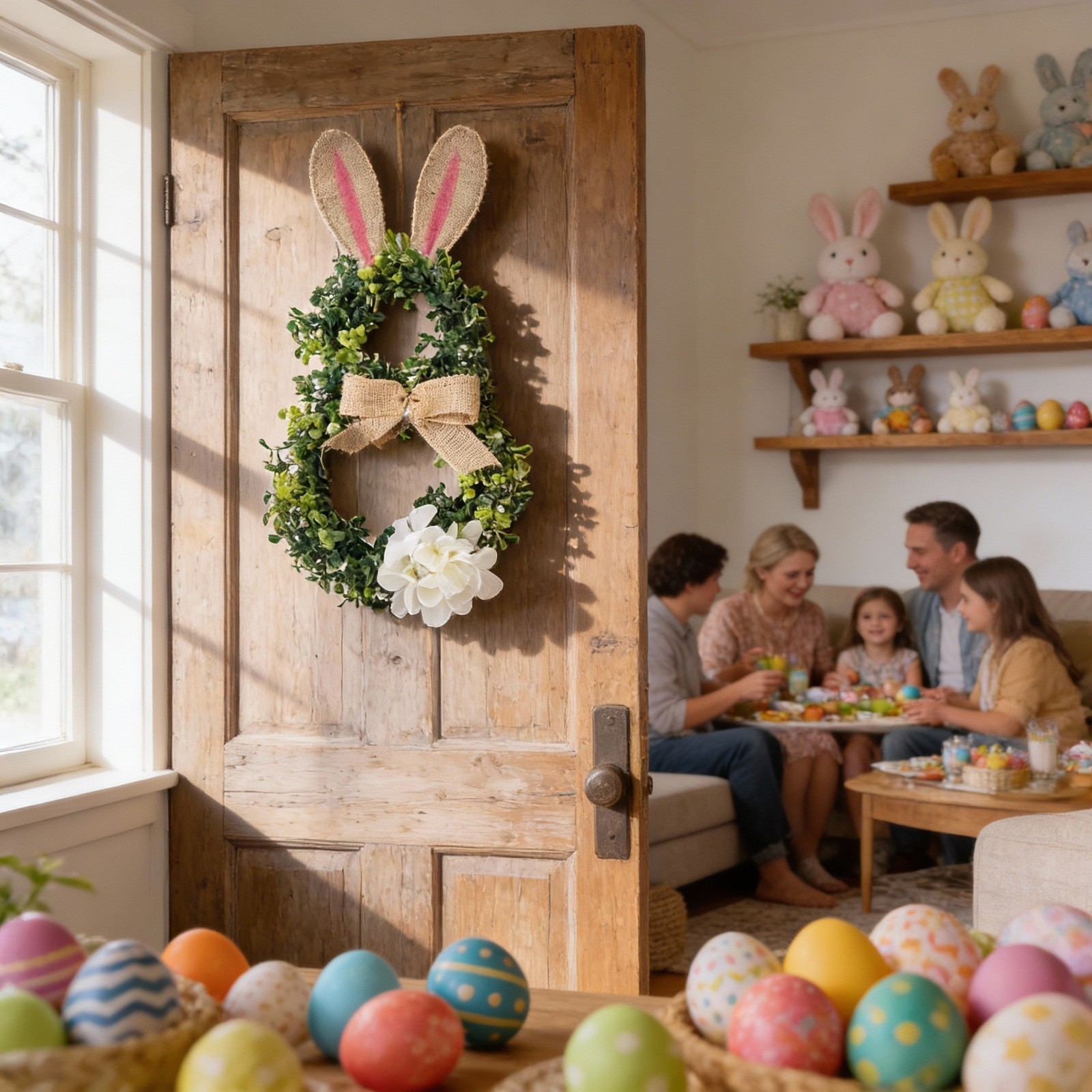 Easter Bunny Wreath Spring Home Entry Door Hanging Artificial Greenery 45cm