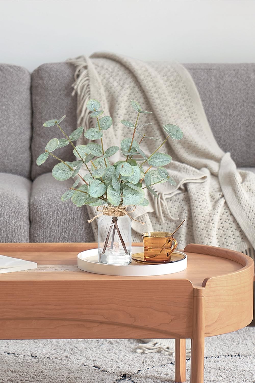 Fake Eucalyptus Stems in Vase with Faux Water,Artificial Plants Eucalyptus Le…