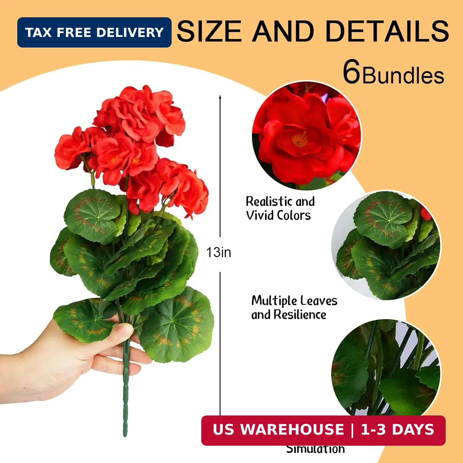 6 Bundles Artificial Flowers for Outdoors, Faux Geraniums Realistic Red Christma