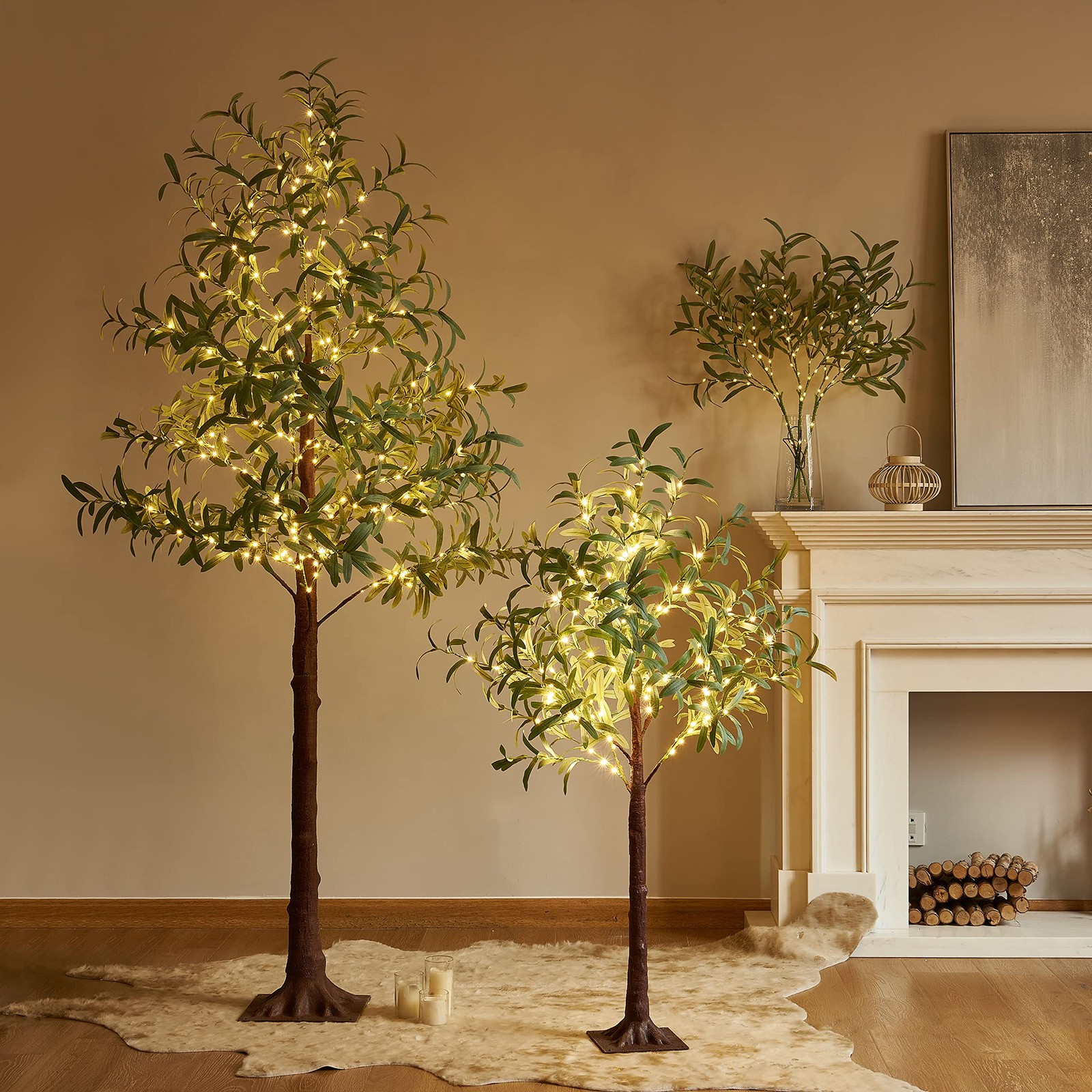 LED Lighted Olive Branch 24in 72 Lights Timer Battery Wedding Centerpiece