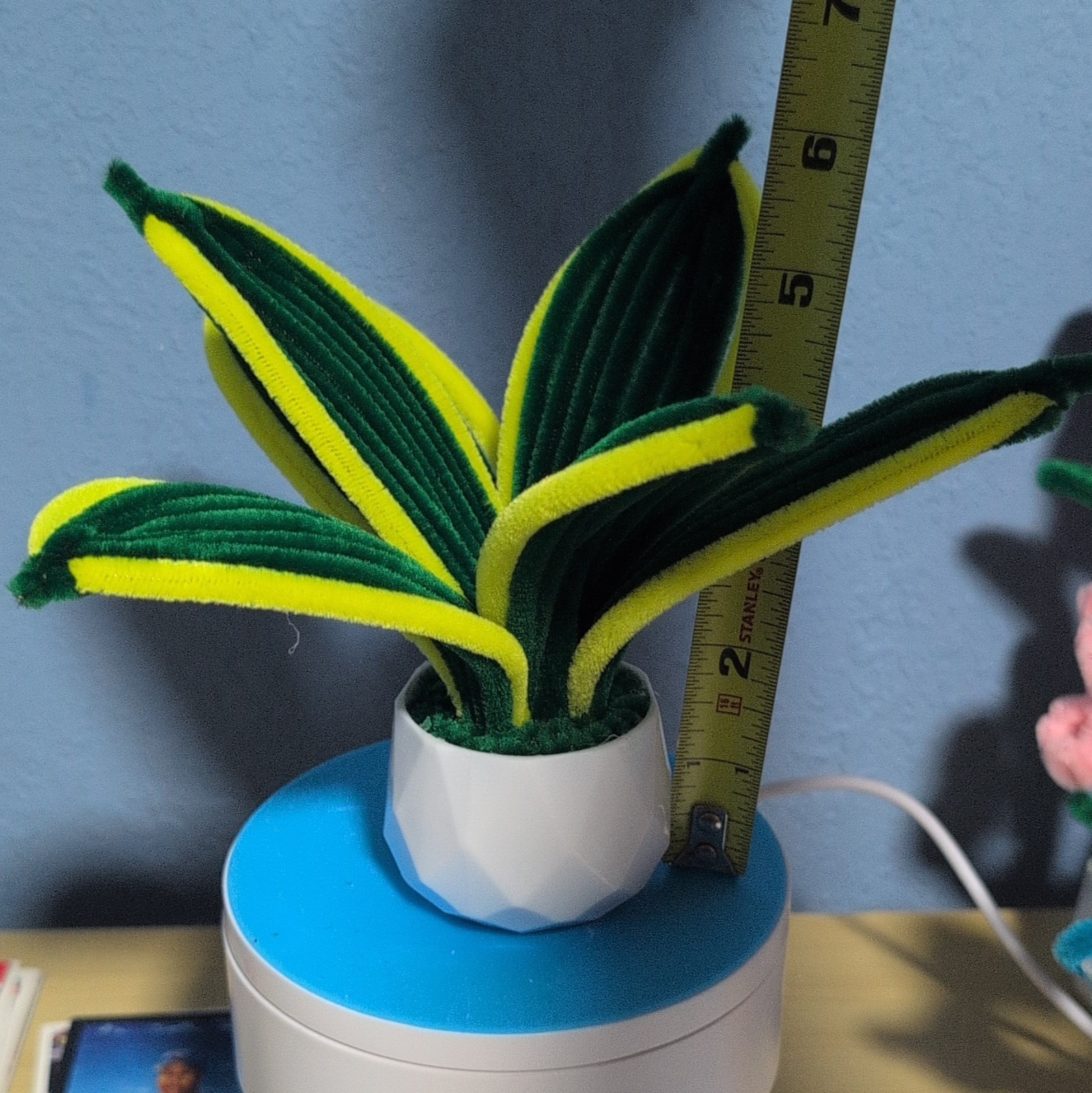 Pipe Cleaner Green & Yellow Succulent Arrangement in White Flower Pot