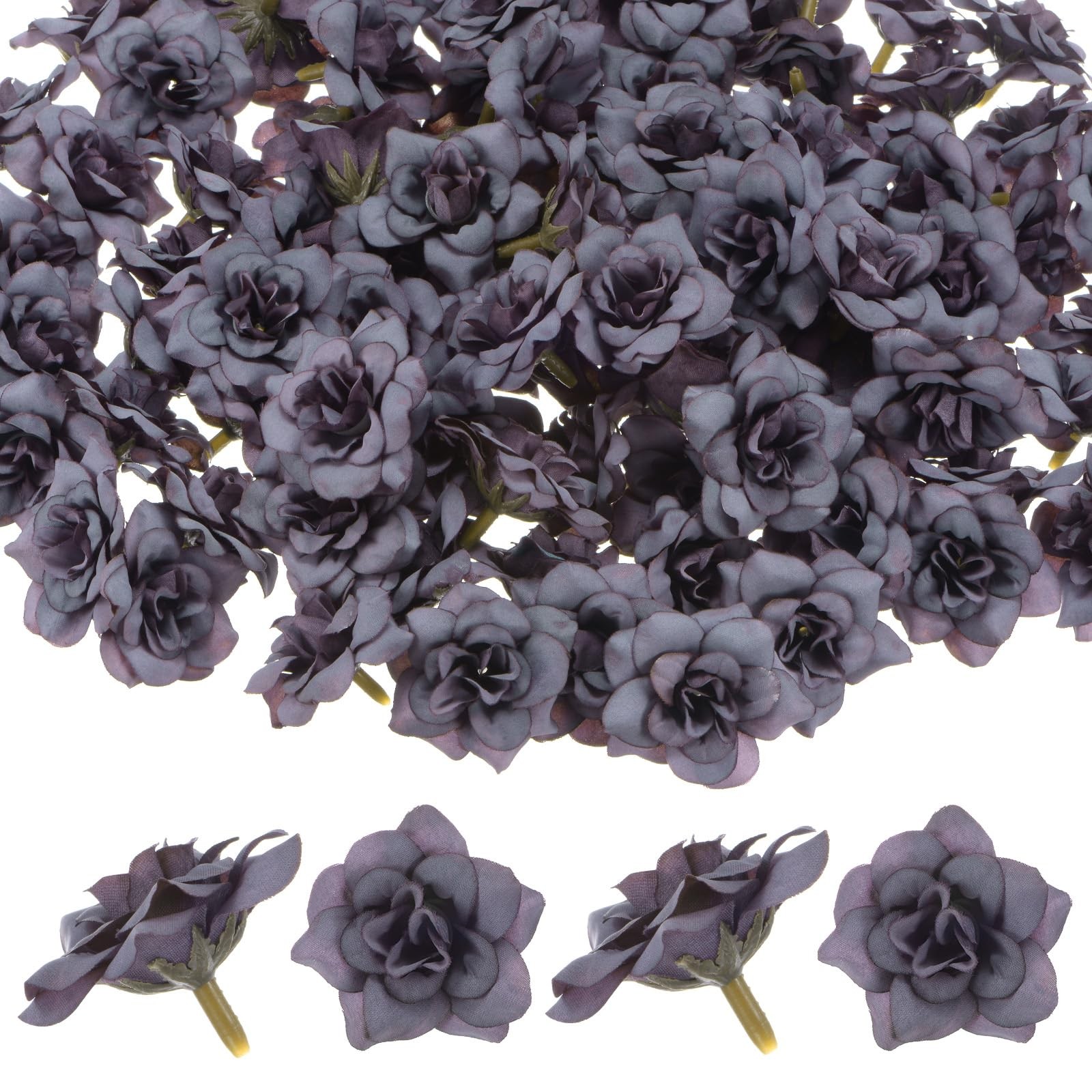 50 PCS Artificial Silk Faux Rose Heads Wedding Bouquet DIY Crafts Bloom Gray