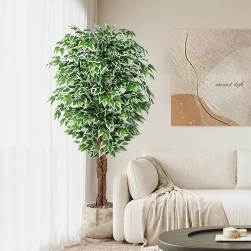 6.2ft Ficus Artificial Trees with 3 Natural Curved Trunks, 74″ Tall 6ft 2in 1
