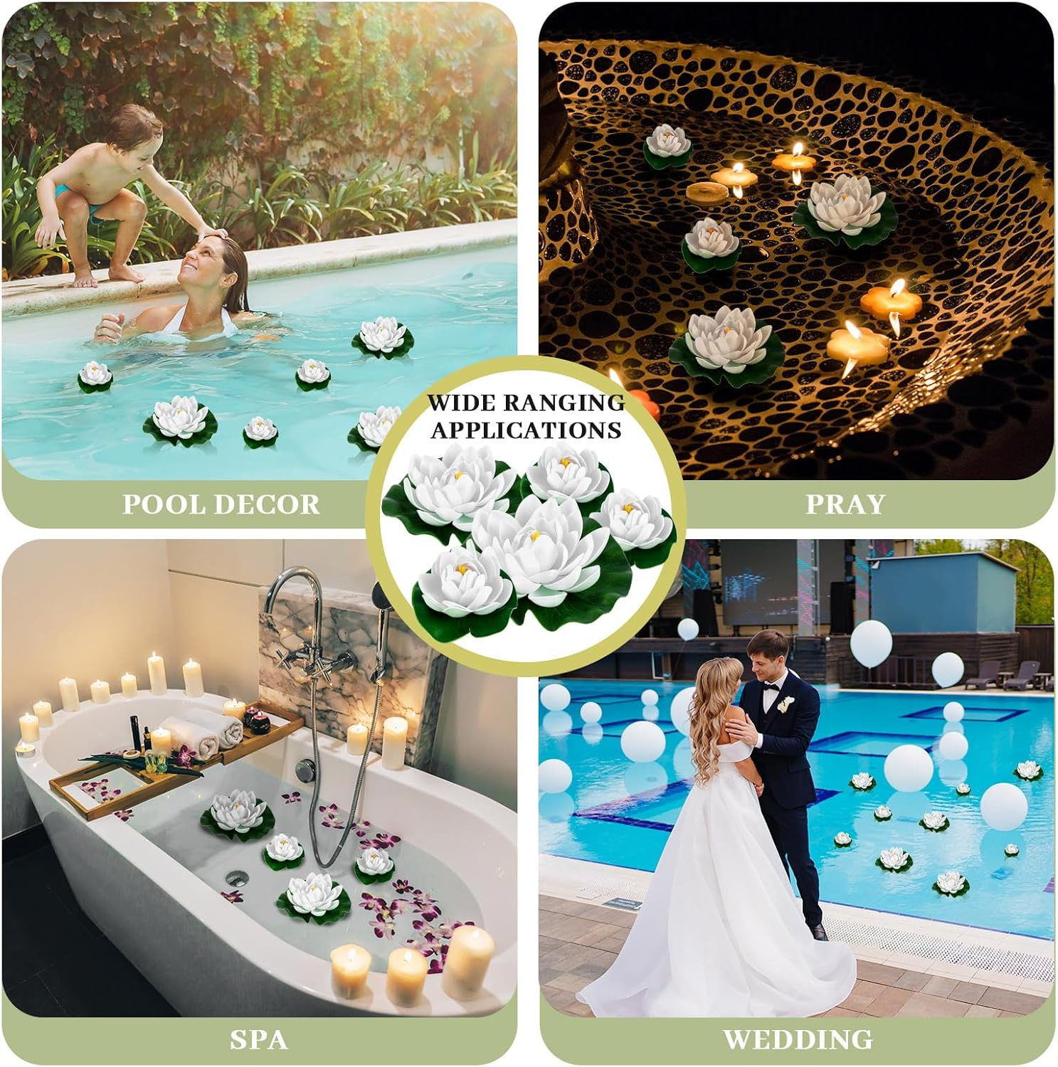 24 Pcs Floating Foam Lotus Flower with Water Lily Pads Artificial Floating Pool