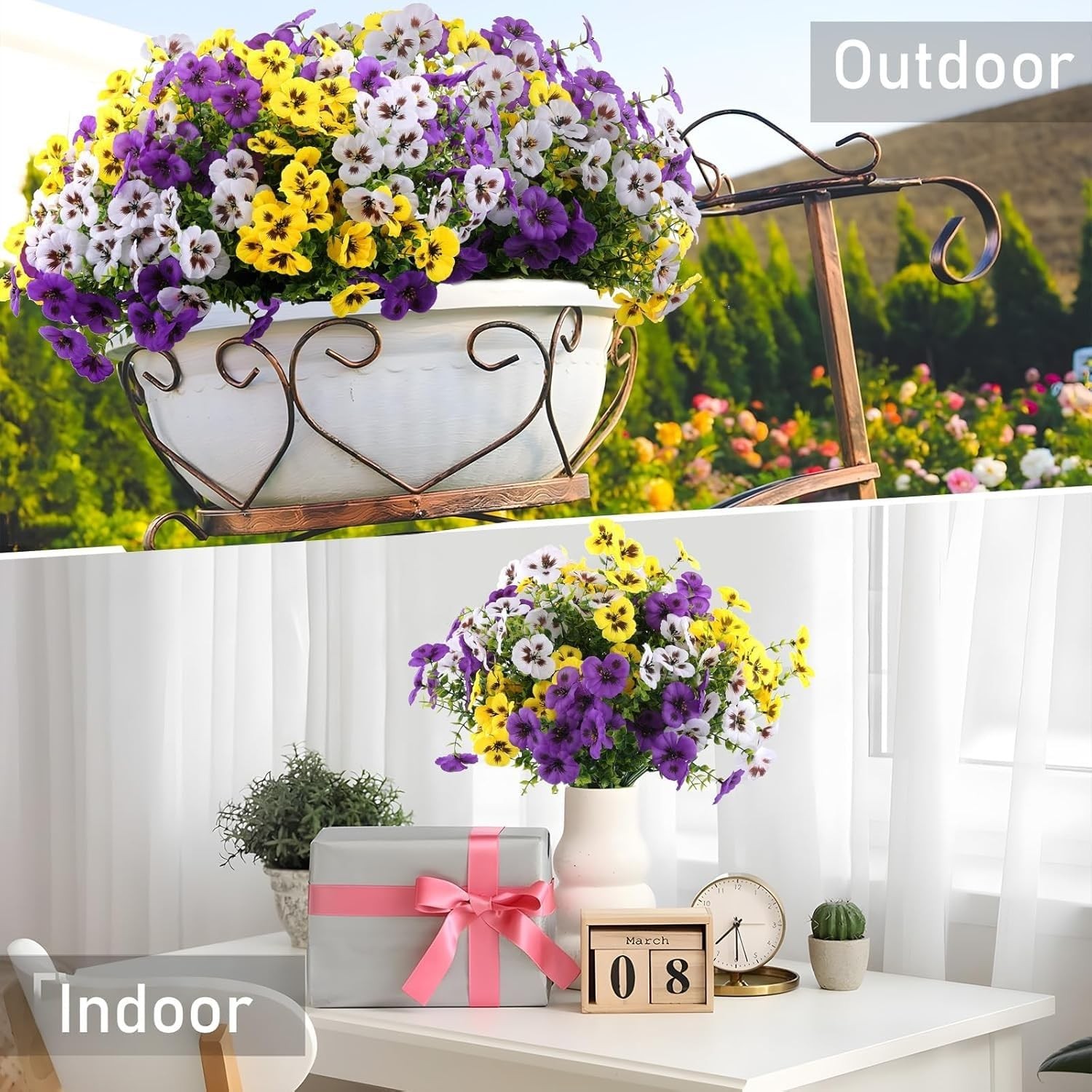 Silk Pansy Flowers UV Protected Outdoor Flowerpot Decor 15 Pcs