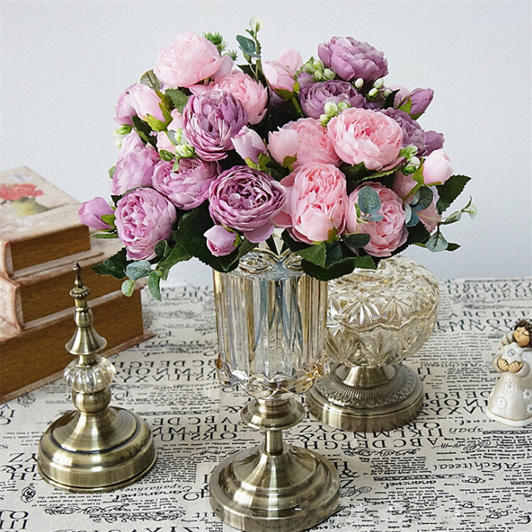 Rose Peony Bouquet Fake Flower Artificial Silk Floral Bridal Party Home Wedding