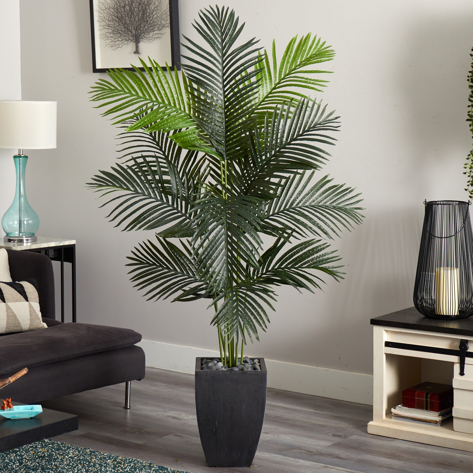 Nearly Natural 66″ Paradise Artificial Palm Tree in Black Planter in Green/Black