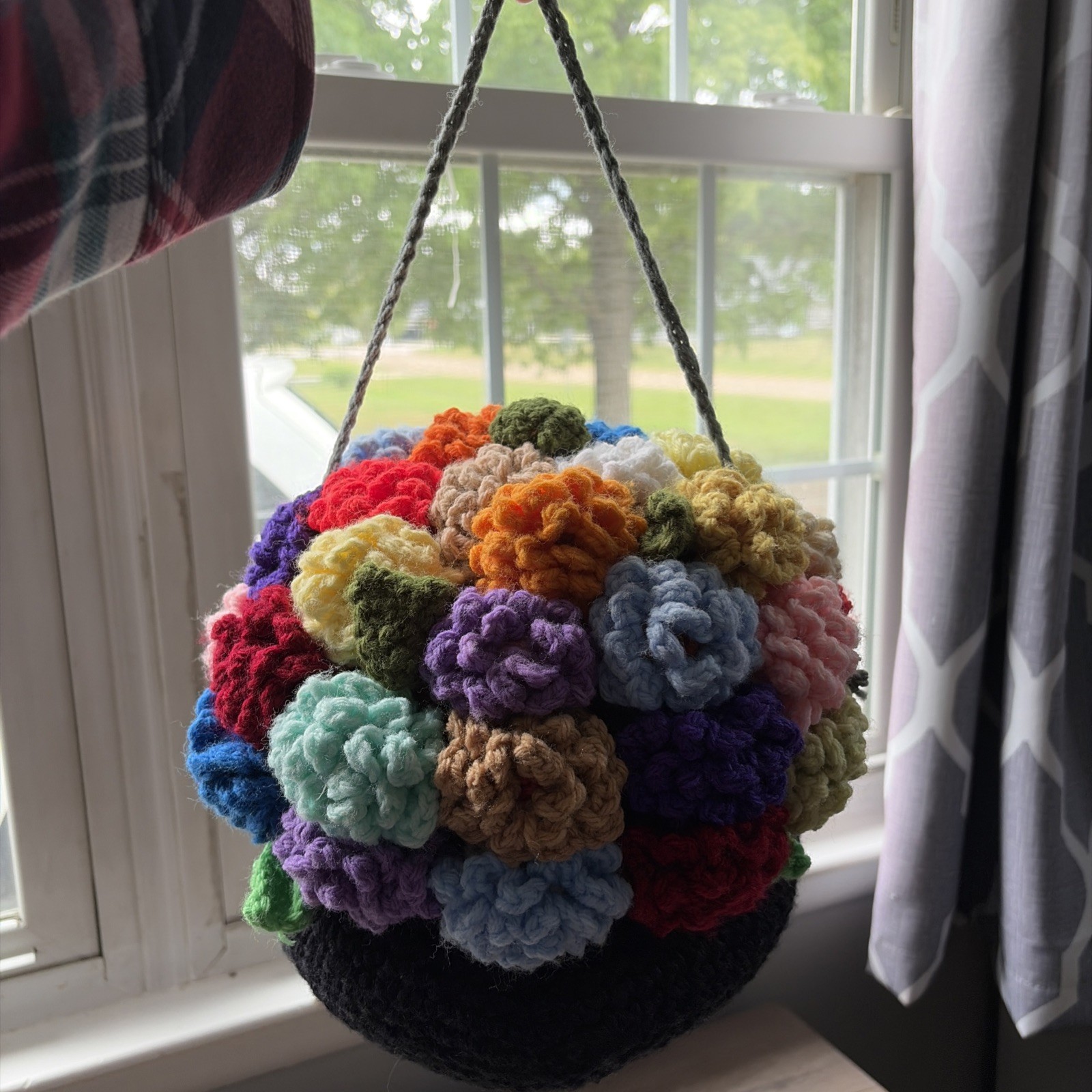 Crochet Hanging Flower Basket Handmade Home Decoration Gift Pink Purple Yellow