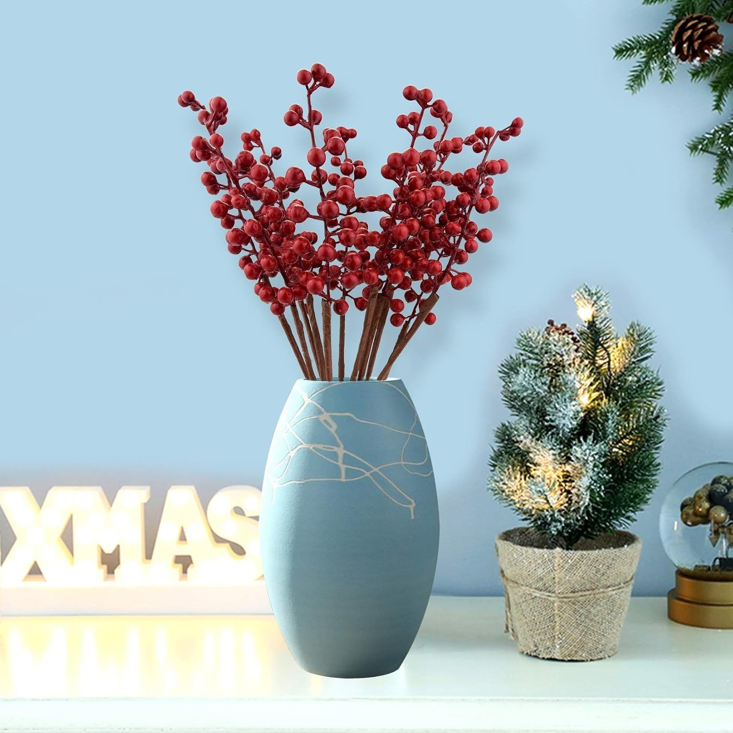 12 Pack Artificial Red Berry Stems Branches, Fake Burgundy Berry Picks Holly …