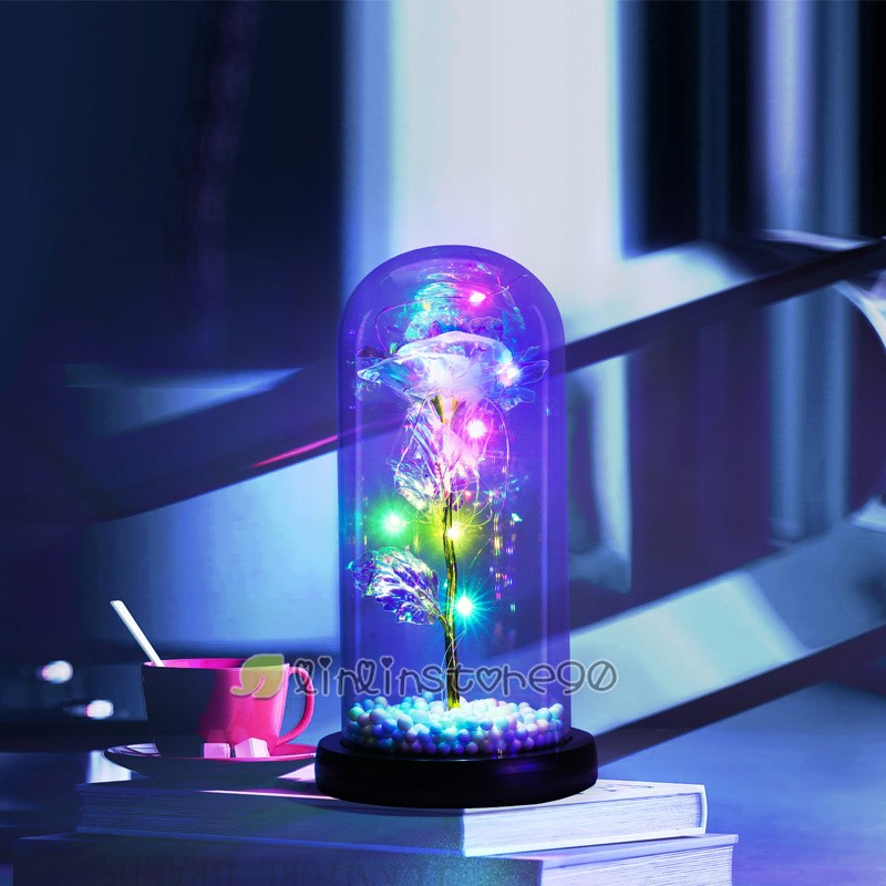 Valentine’s Day Enchanted Crystal Galaxy Rose Flower In Dome Glass LED Light