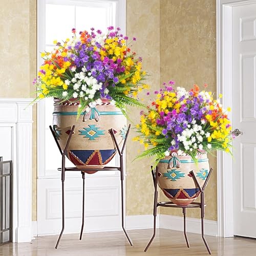 Grunyia 24 Bundles Artificial Flowers for Outdoor Decoration UV Resistant Fake