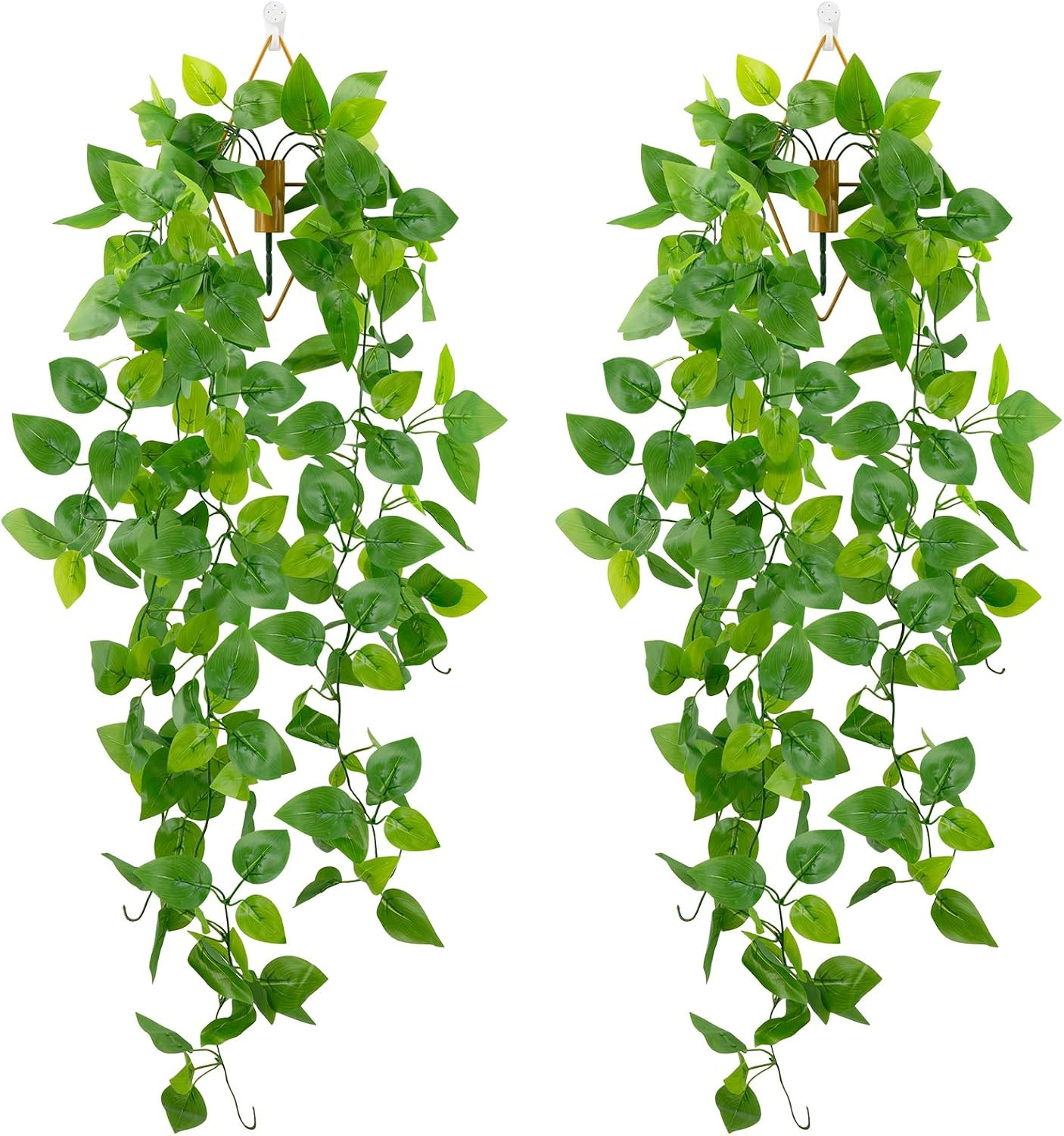 2 Pack Artificial Hanging Plants with Wall Planter, Faux Pothos Vines Fake Hangi